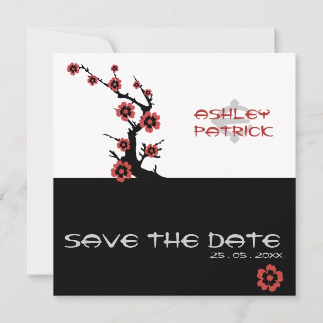 Yin-Yang Oriental Sakura Wedding Invitation (Front)
