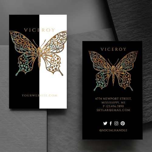 Yin  Yang Ornate Decorative Butterfly Logo B  W Business Card