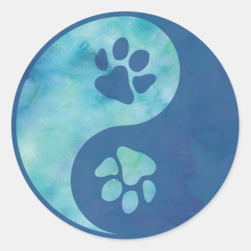 Yin Yang Paw Blue Classic Round Sticker