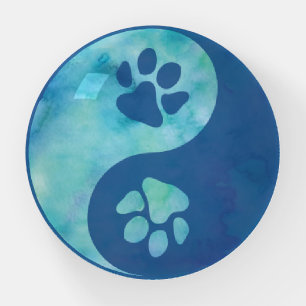 Yin Yang Paw Blue Paperweight