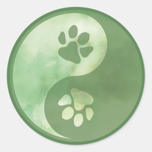Yin Yang Paw Green Classic Round Sticker