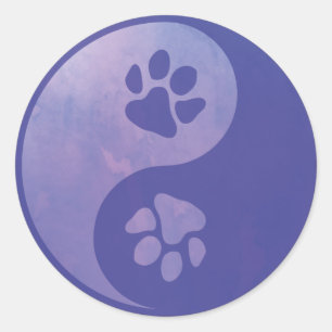 Yin Yang Paw Purple Classic Round Sticker