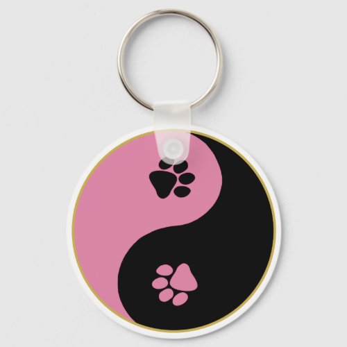 Yin Yang Paws Pink Keychain