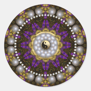 Yin Yang Pearl Purple Gold Geometry Mandala Classic Round Sticker