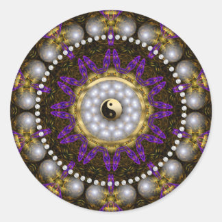 Yin Yang Pearl Purple Gold Geometry Mandala Classic Round Sticker
