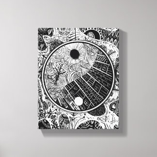Yin Yang Phrame Circular Linework Canvas Print