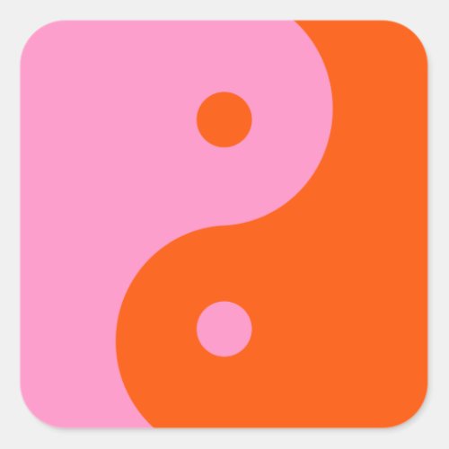 Yin Yang Pink And Orange Square Sticker