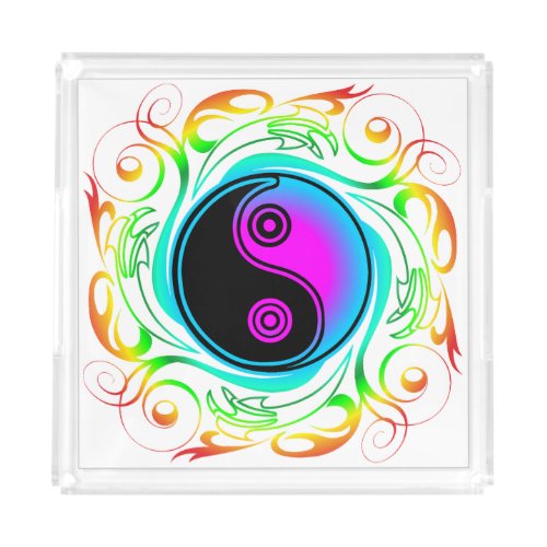 Yin Yang Psychedelic Rainbow Tattoo Acrylic Tray