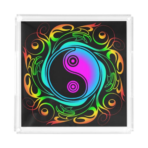 Yin Yang Psychedelic Rainbow Tattoo Acrylic Tray