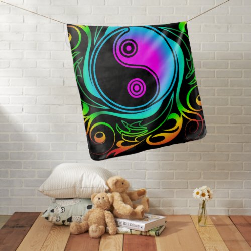 Yin Yang Psychedelic Rainbow Tattoo Baby Blanket