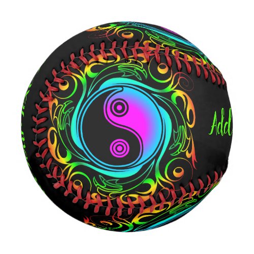 Yin Yang Psychedelic Rainbow Tattoo Baseball