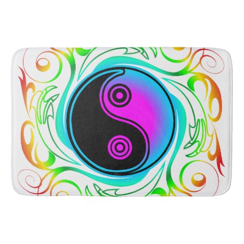 Yin Yang Psychedelic Rainbow Tattoo Bath Mat