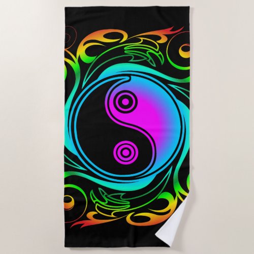 Yin Yang Psychedelic Rainbow Tattoo Beach Towel