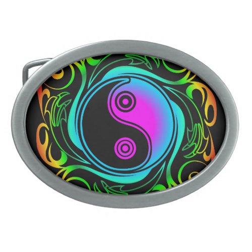 Yin Yang Psychedelic Rainbow Tattoo Belt Buckle