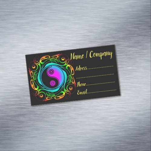 Yin Yang Psychedelic Rainbow Tattoo Business Card Magnet