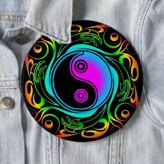 Yin Yang Psychedelic Rainbow Tattoo Button