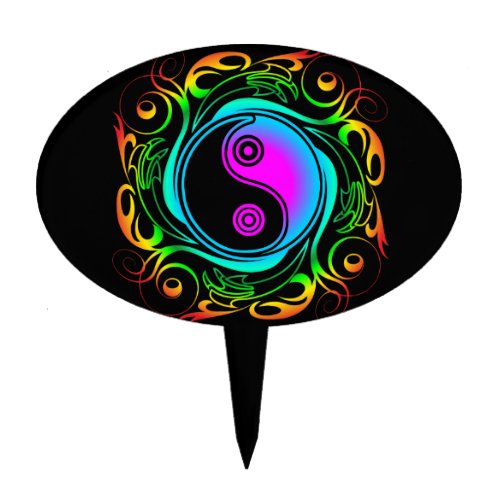Yin Yang Psychedelic Rainbow Tattoo Cake Topper