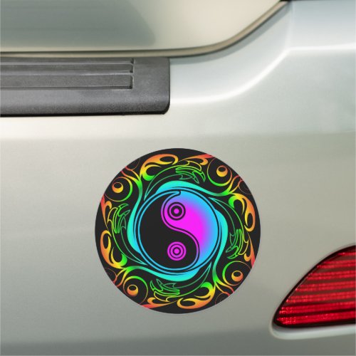 Yin Yang Psychedelic Rainbow Tattoo Car Magnet