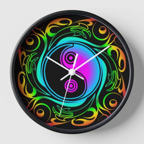 Yin Yang Psychedelic Rainbow Tattoo Clock
