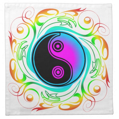Yin Yang Psychedelic Rainbow Tattoo Cloth Napkin