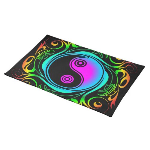 Yin Yang Psychedelic Rainbow Tattoo Cloth Placemat