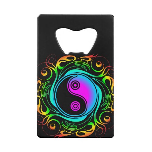 Yin Yang Psychedelic Rainbow Tattoo Credit Card Bottle Opener