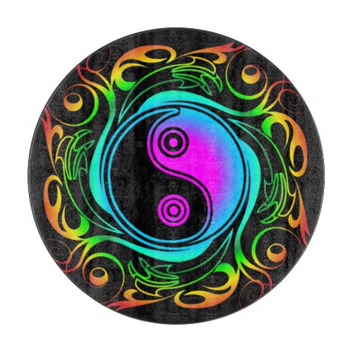 Yin Yang Psychedelic Rainbow Tattoo Cutting Board