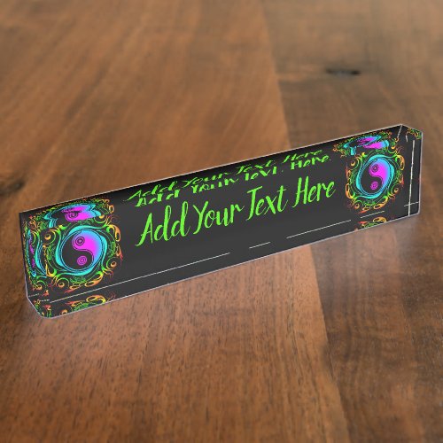 Yin Yang Psychedelic Rainbow Tattoo Desk Name Plate