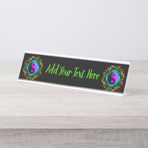 Yin Yang Psychedelic Rainbow Tattoo Desk Name Plate