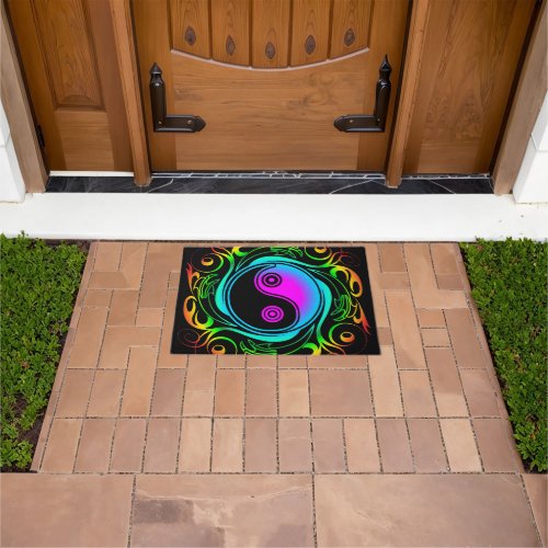 Yin Yang Psychedelic Rainbow Tattoo Doormat