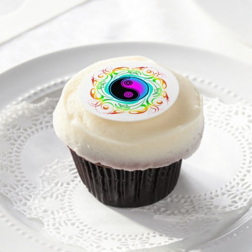 Yin Yang Psychedelic Rainbow Tattoo Edible Frosting Rounds