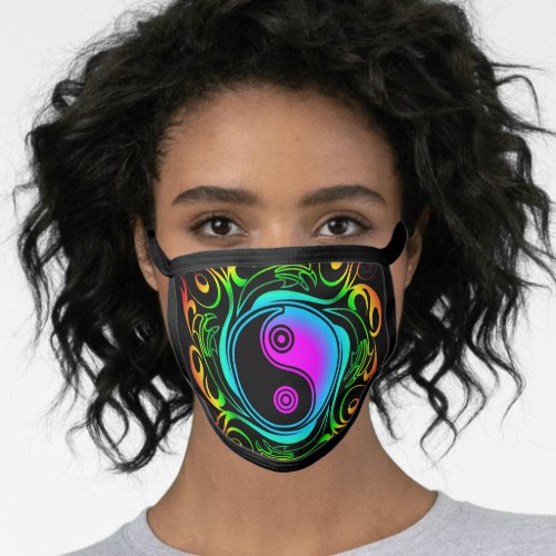 Yin Yang Psychedelic Rainbow Tattoo Face Mask