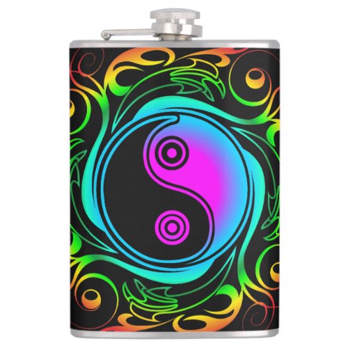 Yin Yang Psychedelic Rainbow Tattoo Flask