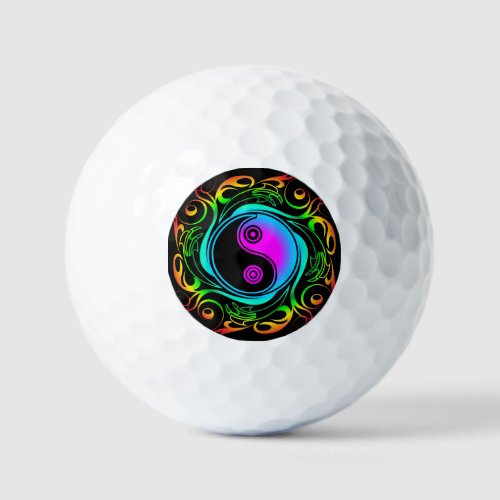 Yin Yang Psychedelic Rainbow Tattoo Golf Balls