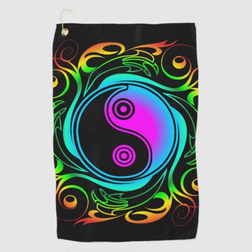 Yin Yang Psychedelic Rainbow Tattoo Golf Towel