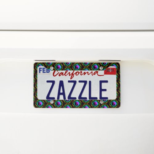 Yin Yang Psychedelic Rainbow Tattoo License Plate Frame