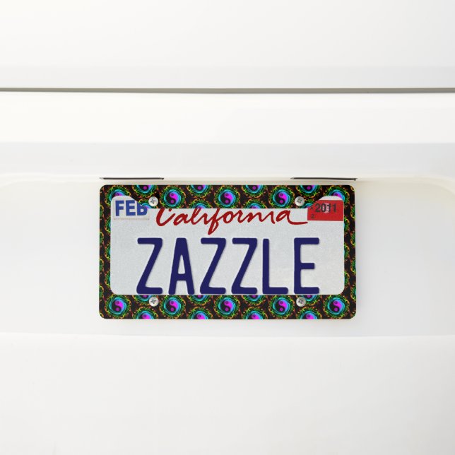 Yin Yang Psychedelic Rainbow Tattoo License Plate Frame (On Car)