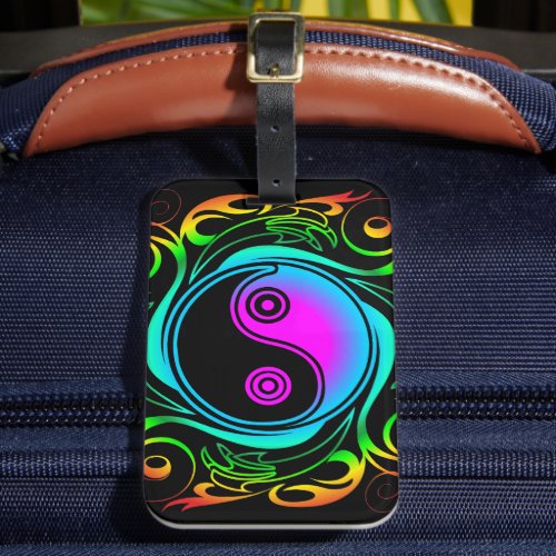Yin Yang Psychedelic Rainbow Tattoo Luggage Tag