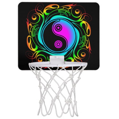 Yin Yang Psychedelic Rainbow Tattoo Mini Basketball Hoop
