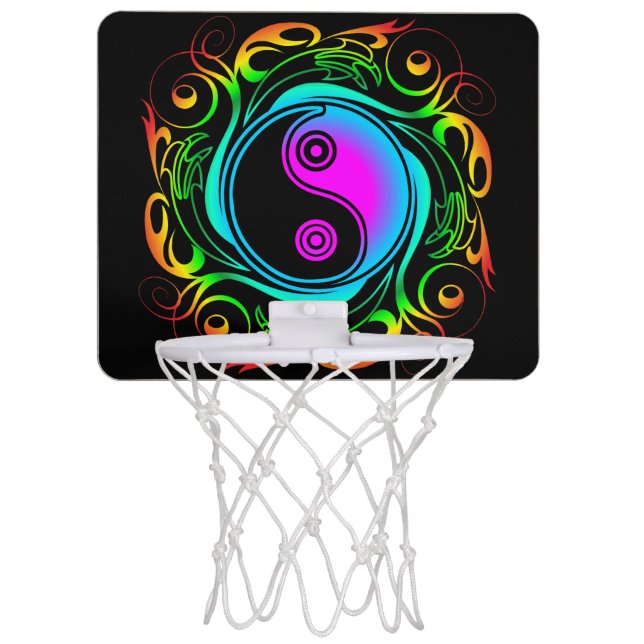 Yin Yang Psychedelic Rainbow Tattoo Mini Basketball Hoop (Front)