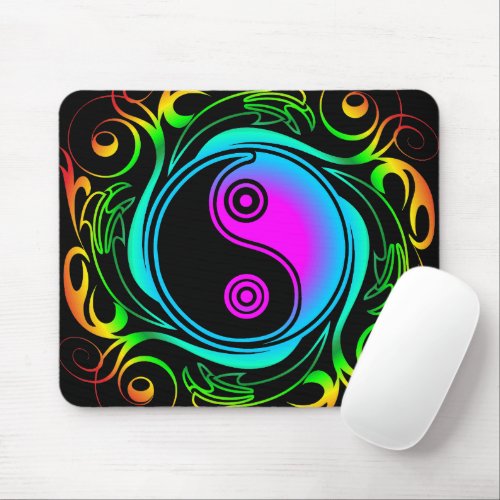 Yin Yang Psychedelic Rainbow Tattoo Mouse Pad