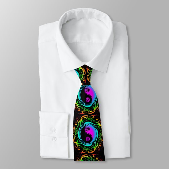 Yin Yang Psychedelic Rainbow Tattoo Neck Tie (Tied)