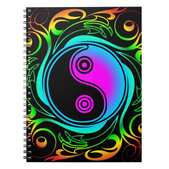 Yin Yang Psychedelic Rainbow Tattoo Notebook (Front)