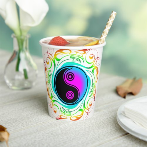 Yin Yang Psychedelic Rainbow Tattoo Paper Cups