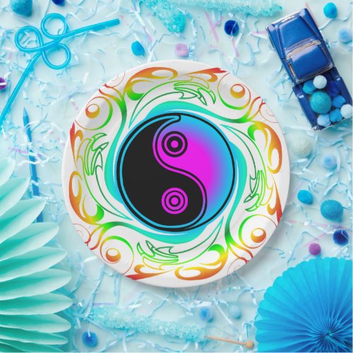 Yin Yang Psychedelic Rainbow Tattoo Paper Plates