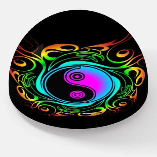 Yin Yang Psychedelic Rainbow Tattoo Paperweight