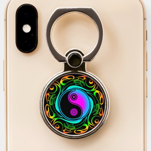 Yin Yang Psychedelic Rainbow Tattoo Phone Ring Stand