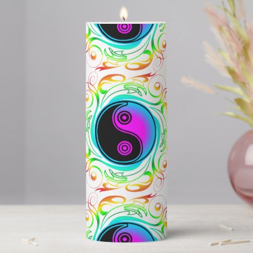 Yin Yang Psychedelic Rainbow Tattoo Pillar Candle