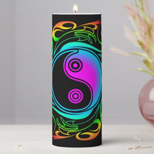 Yin Yang Psychedelic Rainbow Tattoo Pillar Candle
