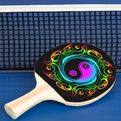 Yin Yang Psychedelic Rainbow Tattoo Ping Pong Paddle